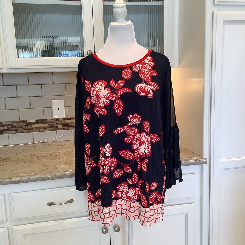 Women’s Monica Magni Designer Blue Red Floral Made in Italy Size XL